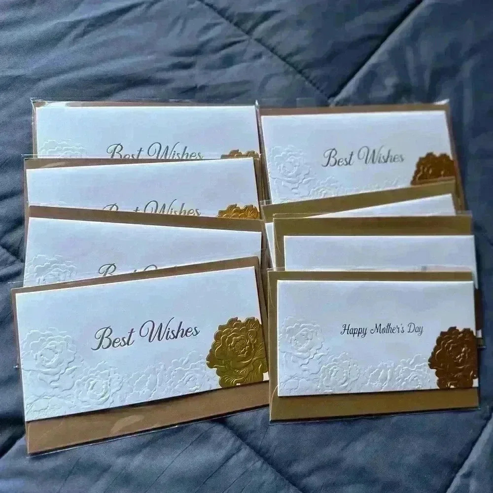 8 x Rose 3D Embossed Gold Foil Greeting Card